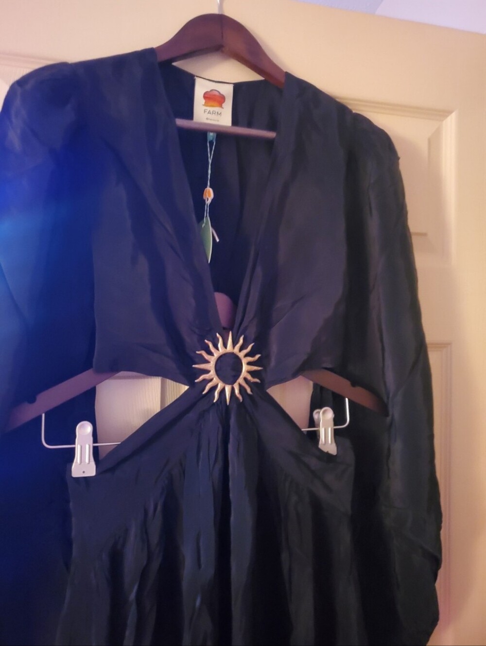 NWT FARM Rio Black Cut Out Long Sleeve Maxi Dress With Sun Size Medium - Picture 6 of 8